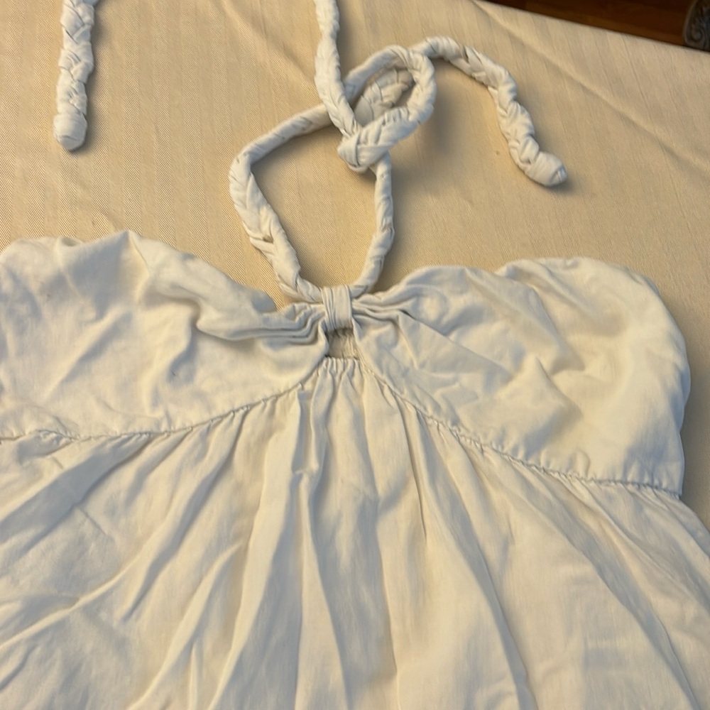 White cotton midi dress strapless with option to tie around neck